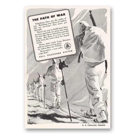 1942 Bell Telephone Para Ski Troops Path of War Vintage Magazine Print Ad