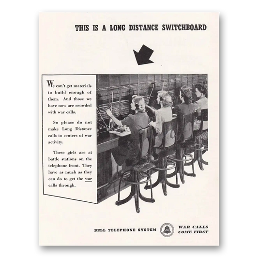 1942 Bell Telephone Long Distance Switchboard Vintage Magazine Print Ad