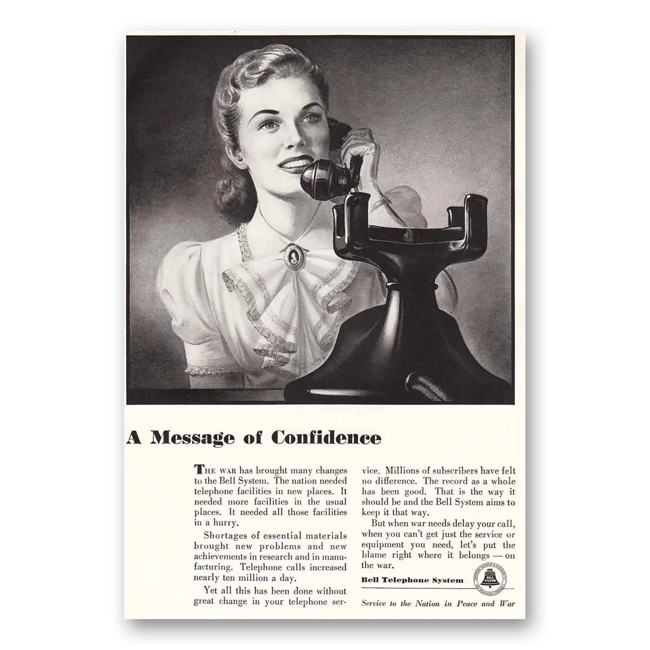 1942 Bell Telephone Message of Confidence Vintage Magazine Print Ad