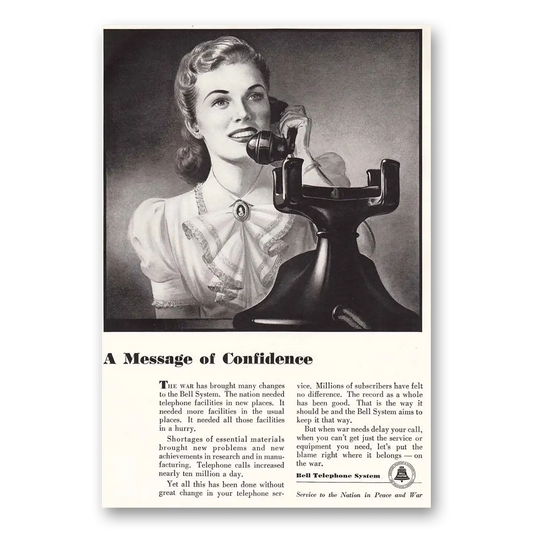 1942 Bell Telephone Message of Confidence Vintage Magazine Print Ad