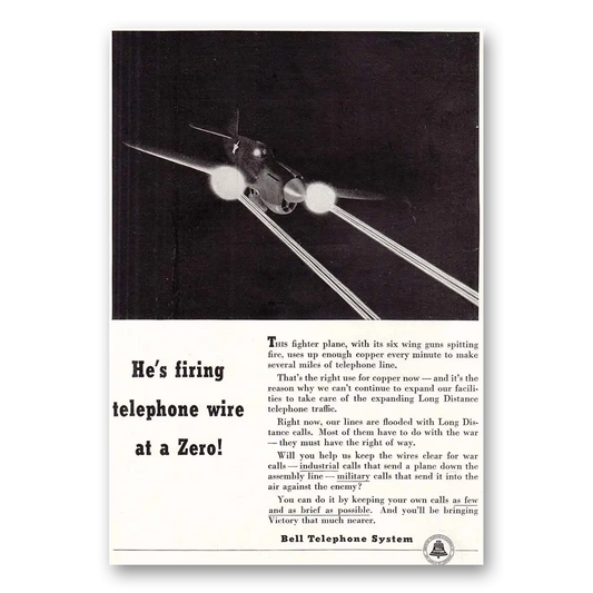 1942 Bell Telephone Firing Telephone Wire Vintage Magazine Print Ad