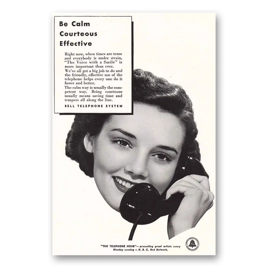 1942 Bell Telephone Be Calm Courteous Effective Vintage Magazine Print Ad