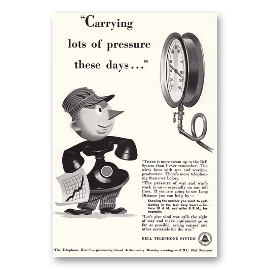 1942 Bell Telephone Carrying Lots of Pressure Vintage Magazine Print Ad