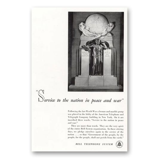 1942 Bell Telephone Service to the Nation in Peace an Vintage Magazine Print Ad