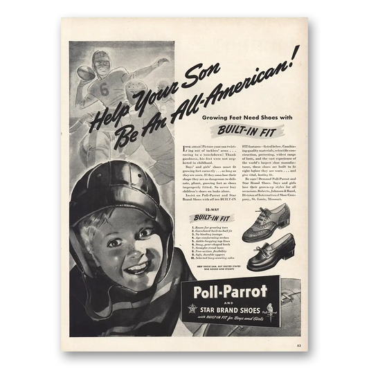 1942 Bell Parrot Shoes Help Your Son All American Vintage Magazine Print Ad