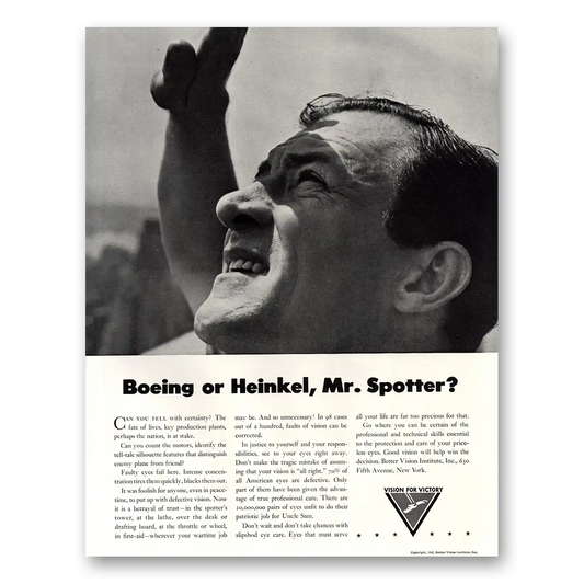 1942 Better Vision Institute Boeing or Heinkel Mr Spotter Vintage Magazine Print Ad