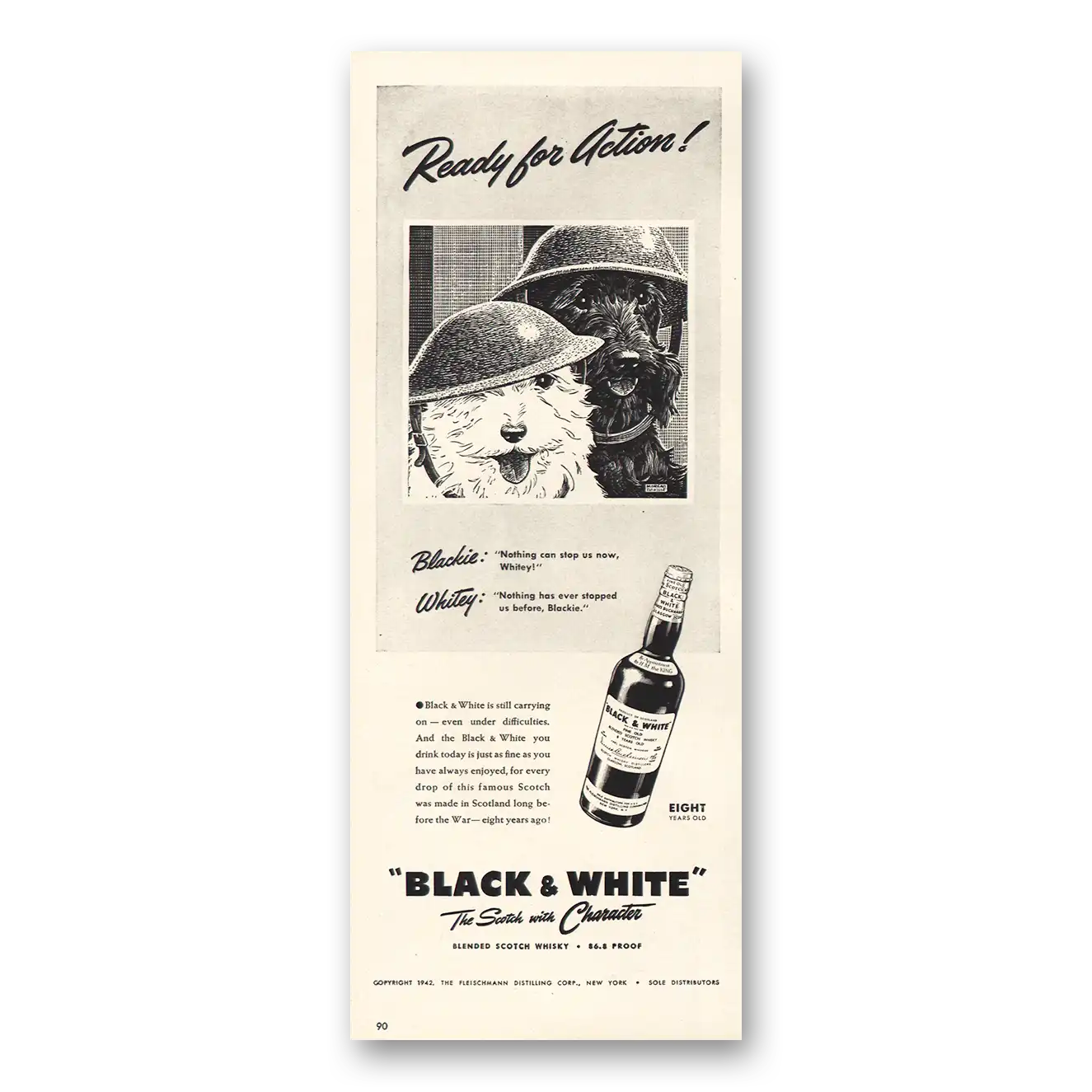 1942 Black and White Scotch Ready for Action Vintage Magazine Print Ad