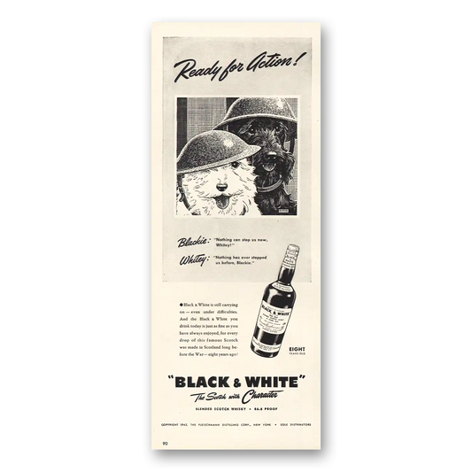 1942 Black and White Scotch Ready for Action Vintage Magazine Print Ad