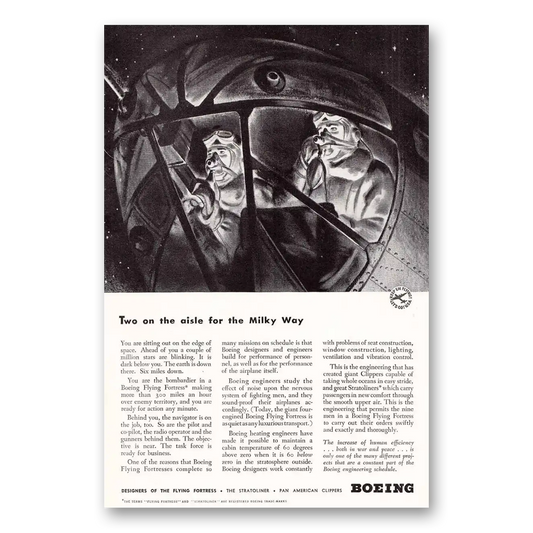 1942 Boeing Flying Fortress Two on the Aisle for Milky Way Vintage Magazine Print Ad