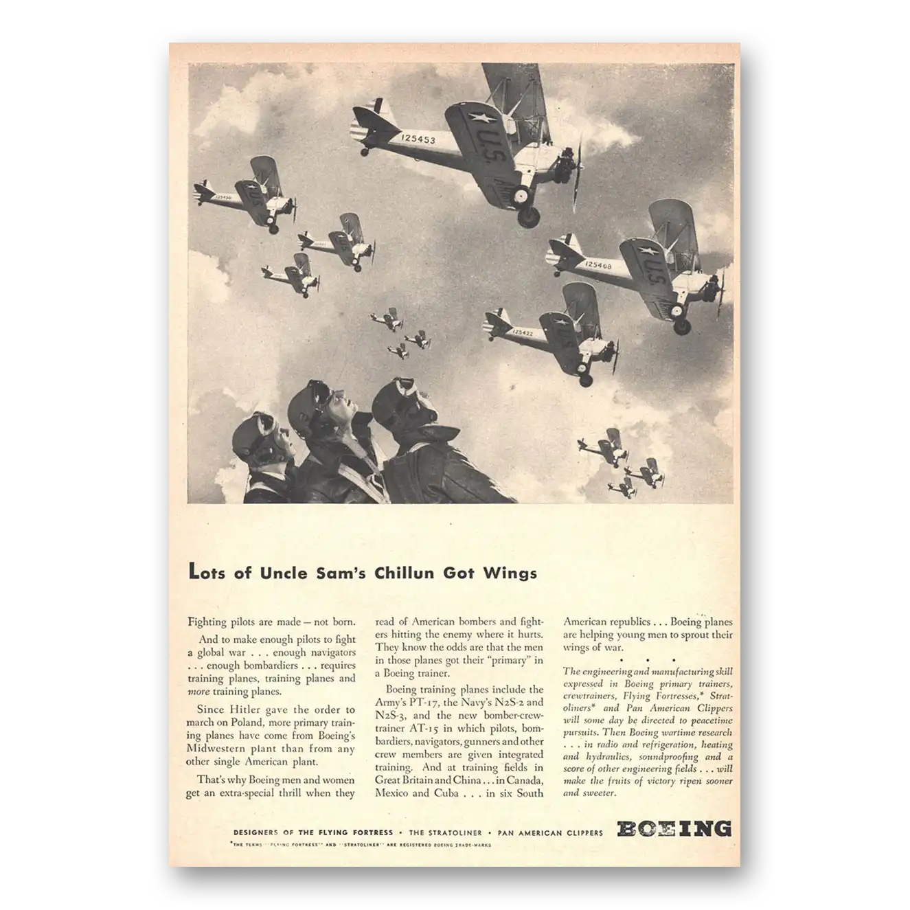 1942 Boeing Flying Fortress Uncle Sams Chillun Got Wings Vintage Magazine Print Ad