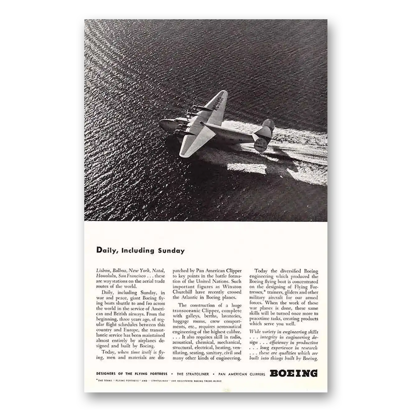 1942 Boeing Daily Including Sunday Pan Am Clipper Vintage Magazine Print Ad