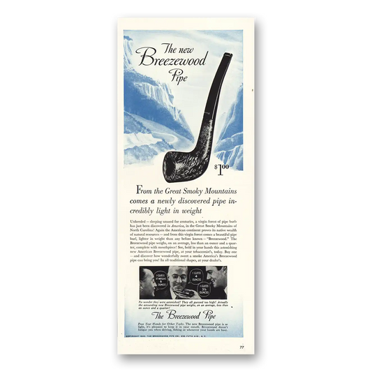 1942 Breezewood Pipe Great Smoky Mountains Vintage Magazine Print Ad