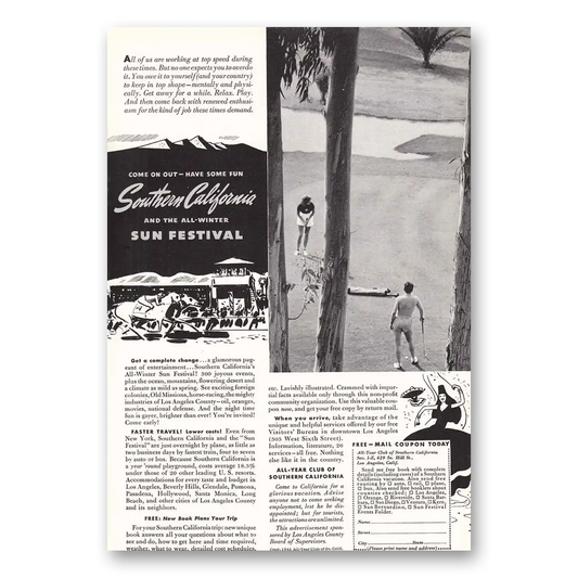 1942 Southern California Sun Festival Vintage Magazine Print Ad