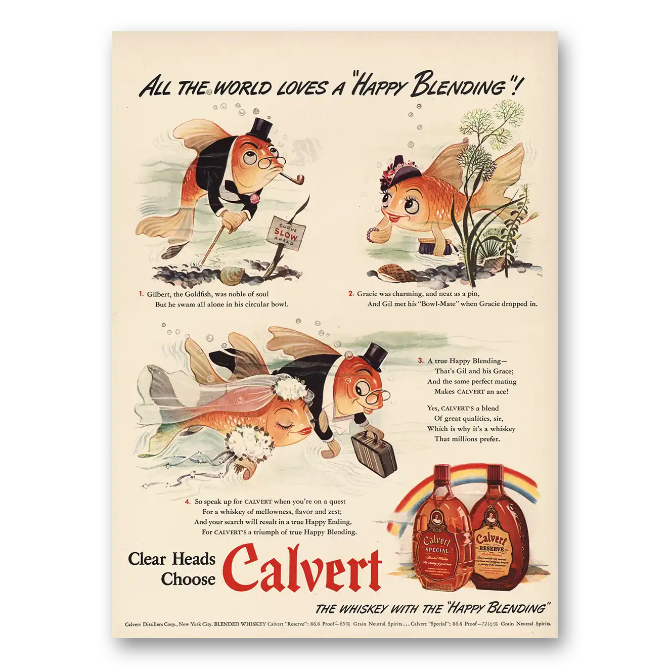 1942 Calvert Whiskey All the World Loves Happy Blending Vintage Magazine Print Ad