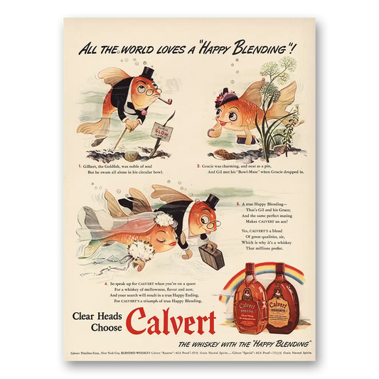 1942 Calvert Whiskey All the World Loves Happy Blending Vintage Magazine Print Ad