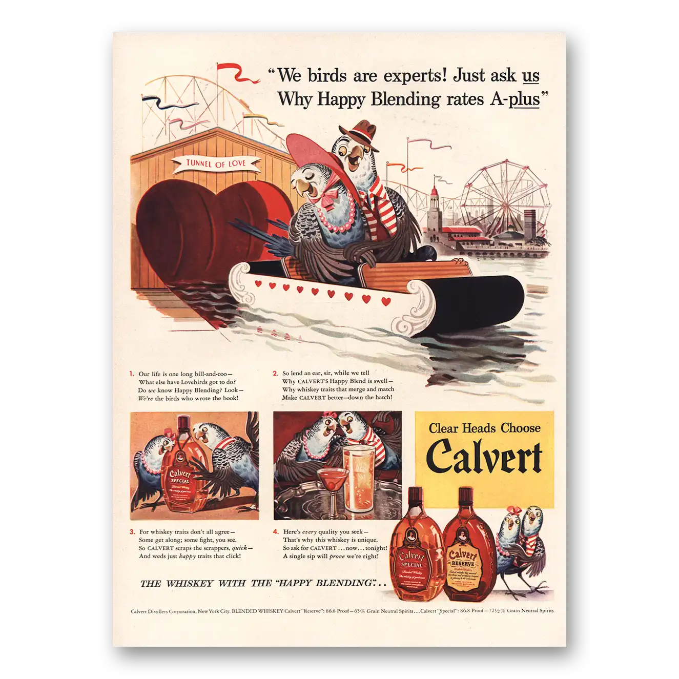 1942 Calvert Whiskey We Birds are Experts Vintage Magazine Print Ad