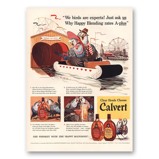 1942 Calvert Whiskey We Birds are Experts Vintage Magazine Print Ad