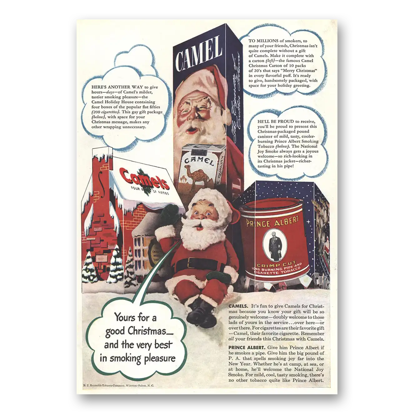 1942 Camel Cigarettes Yours for a Good Christmas Vintage Magazine Print Ad