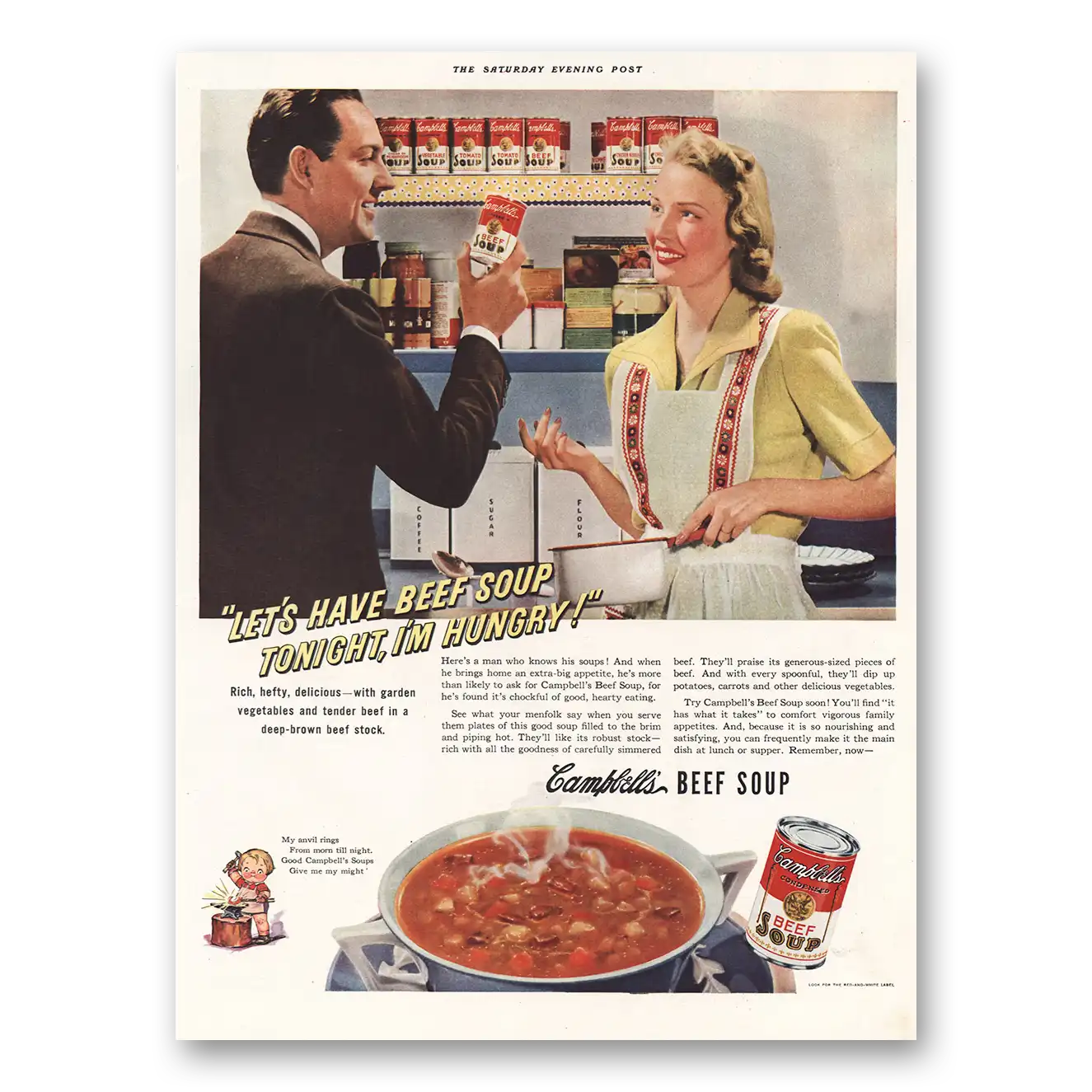 1942 Campbells Soup Have Beef Soup Tonight Vintage Magazine Print Ad