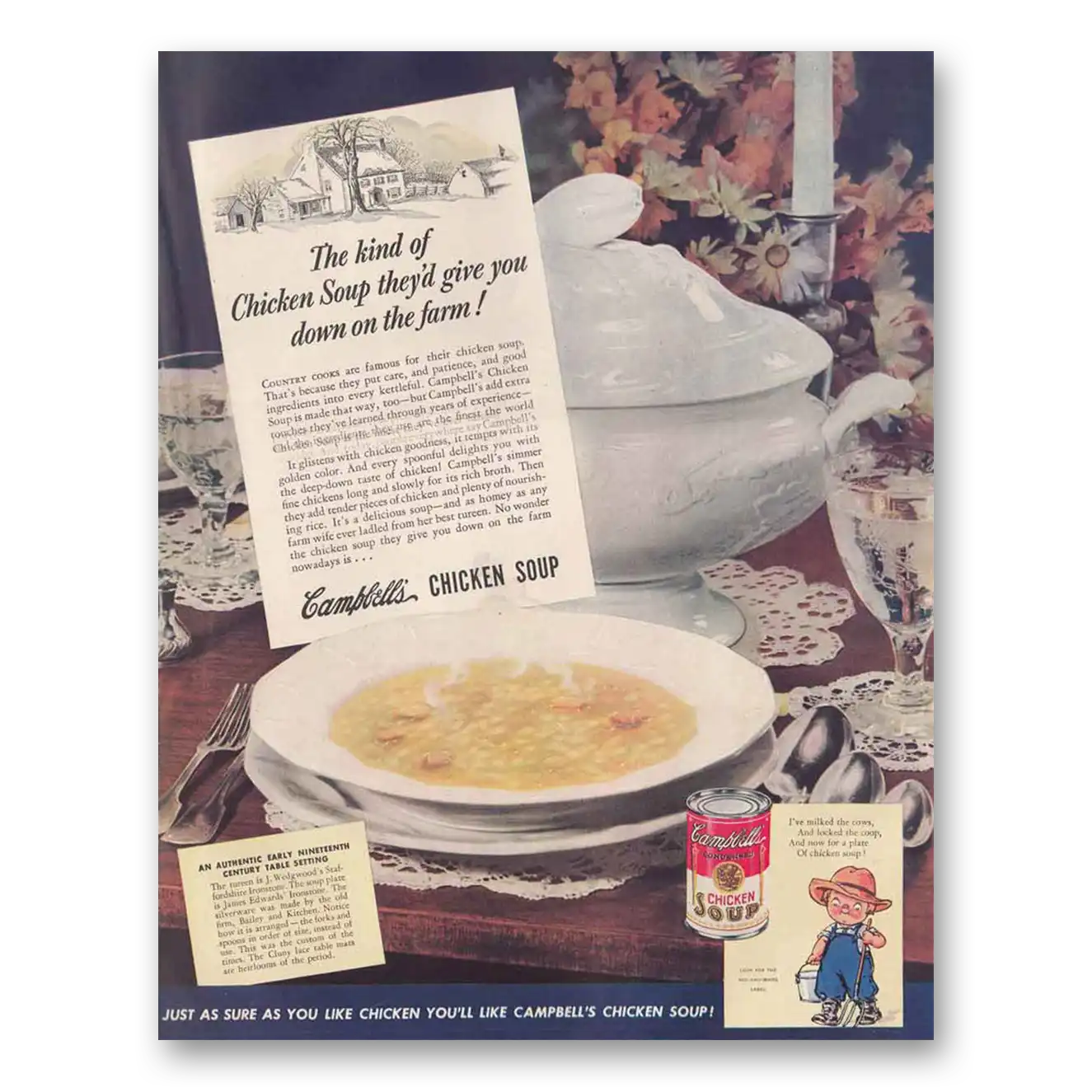 1942 Campbells Chicken Soup Down on the Farm Vintage Magazine Print Ad