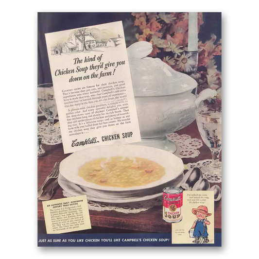 1942 Campbells Chicken Soup Down on the Farm Vintage Magazine Print Ad