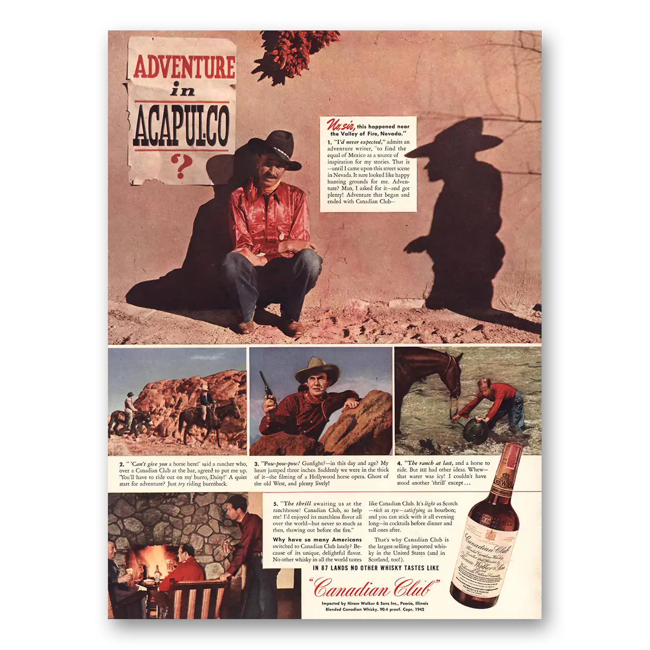 1942 Canadian Club Adventure In Acapluco Vintage Magazine Print Ad