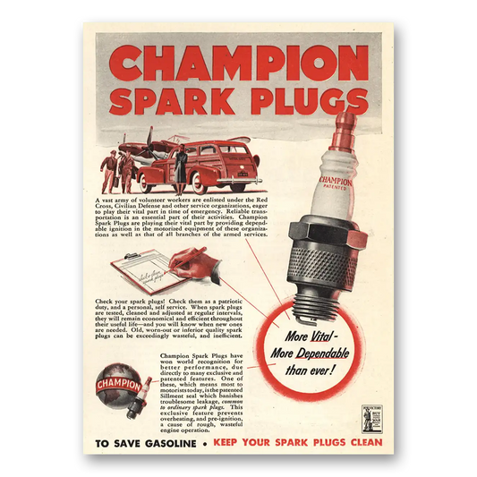 1942 Champion Spark Plugs War Army of Volunteer Workers Vintage Magazine Print Ad