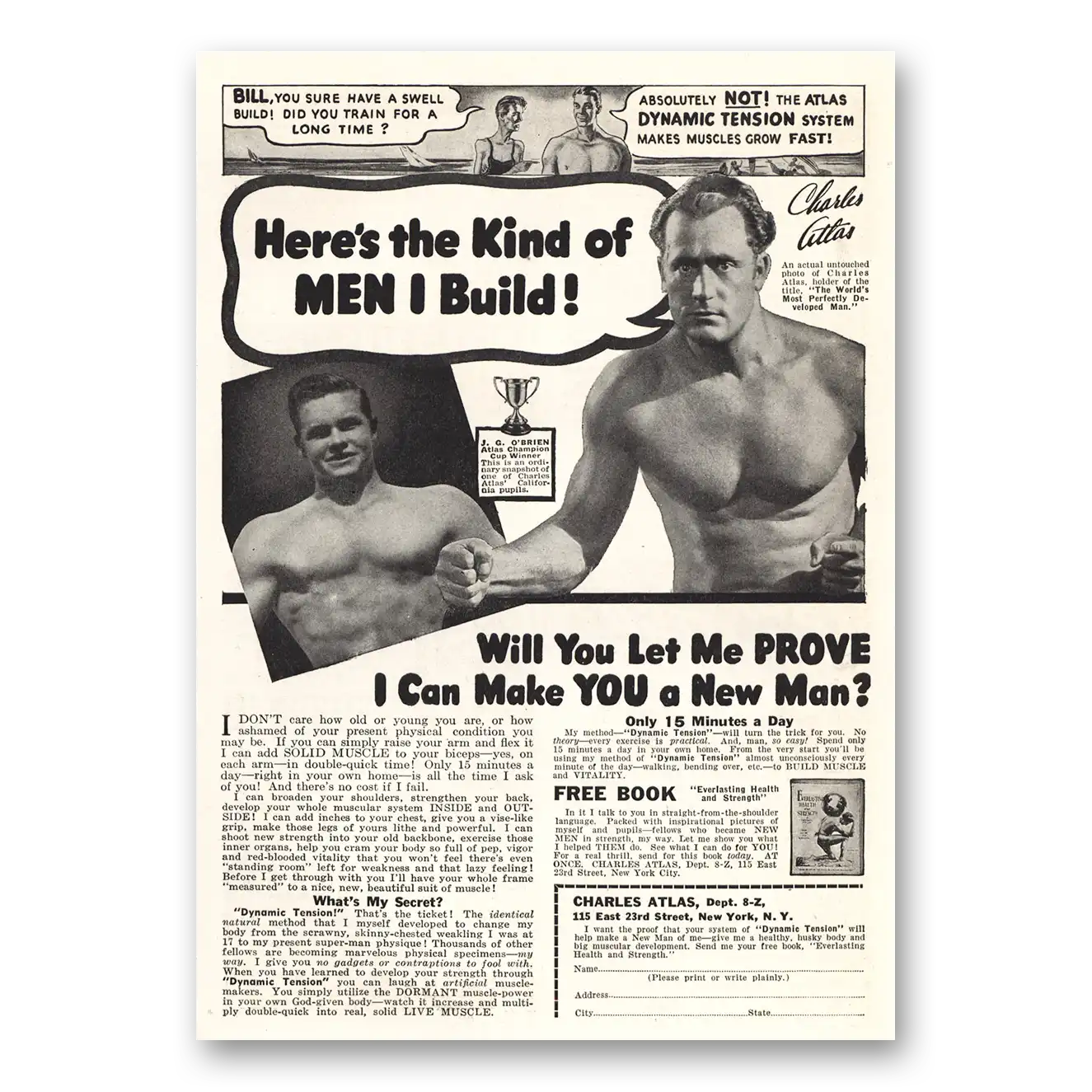 1942 Charles Atlas Heres the Kind of Men I Build Vintage Magazine Print Ad