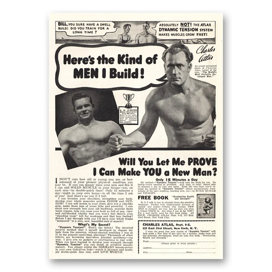 1942 Charles Atlas Heres the Kind of Men I Build Vintage Magazine Print Ad