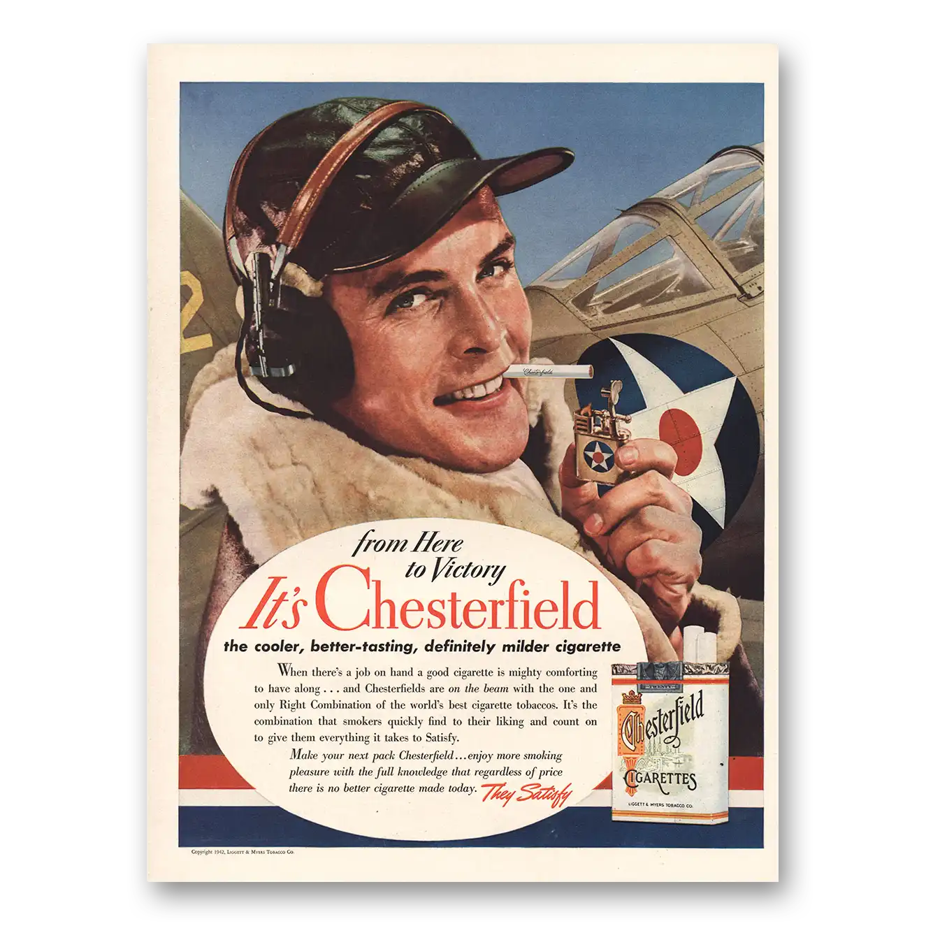 1942 Chesterfield Cigarettes From Here to Victory Vintage Magazine Print Ad