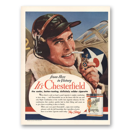 1942 Chesterfield Cigarettes From Here to Victory Vintage Magazine Print Ad