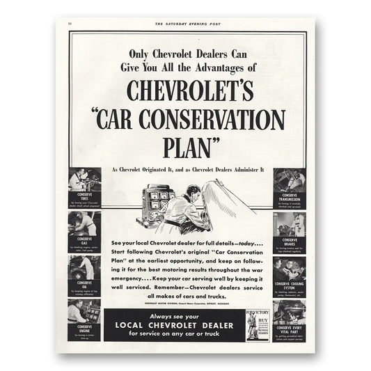 1942 Chevrolet Car Conservation Plan Vintage Magazine Print Ad