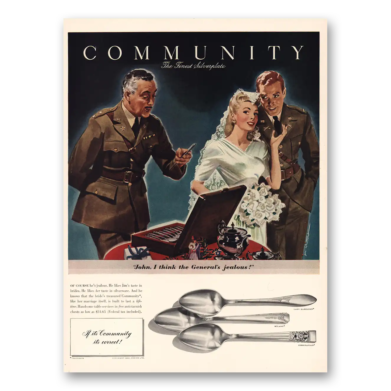 1942 Community Silverplate John I Think Generals Jealous Vintage Magazine Print Ad