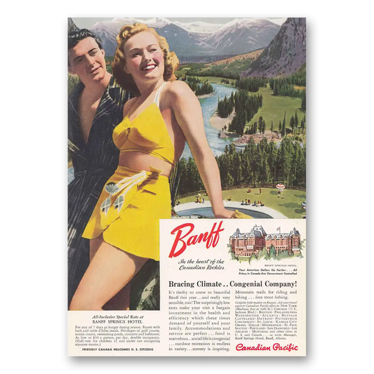 1942 Canadian Pacific Banff Springs Hotel Vintage Magazine Print Ad