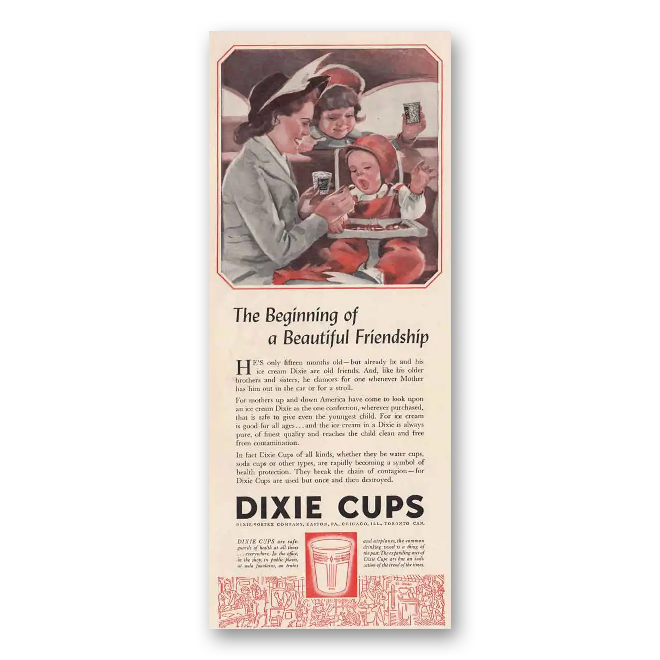 1942 Dixie Cup Beginning of Beautiful Friendship Vintage Magazine Print Ad