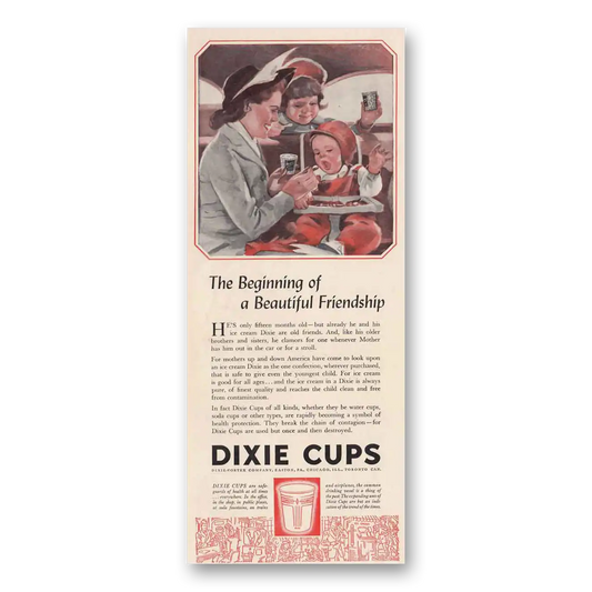 1942 Dixie Cup Beginning of Beautiful Friendship Vintage Magazine Print Ad