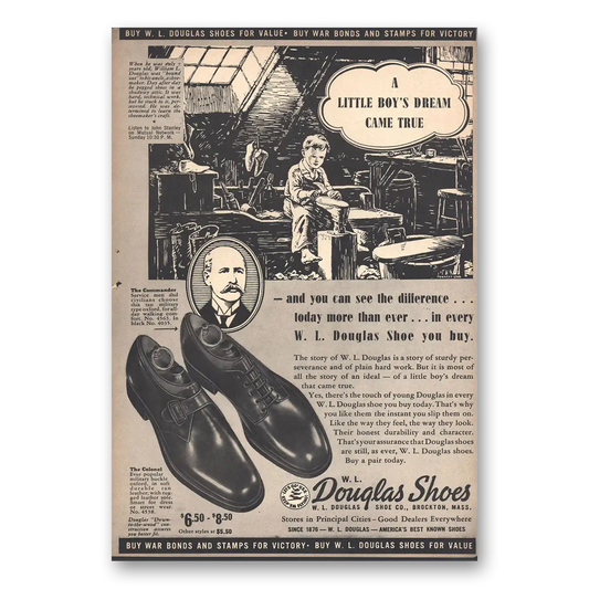 1942 Douglas Shoes Little Boys Dreams Come True Vintage Magazine Print Ad