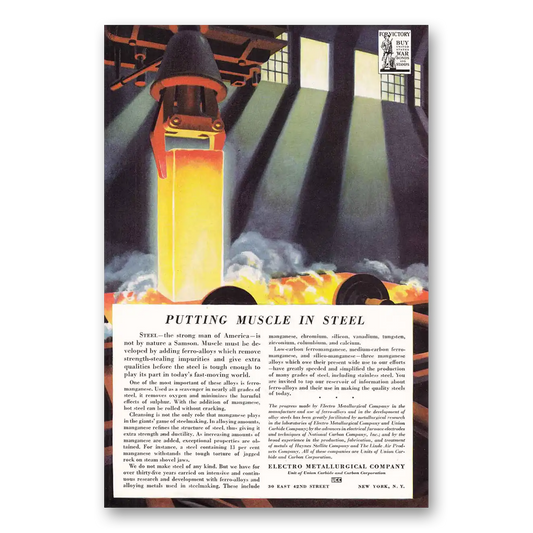 1942 Electro Metallurgical Putting Muscle in Steel Vintage Magazine Print Ad