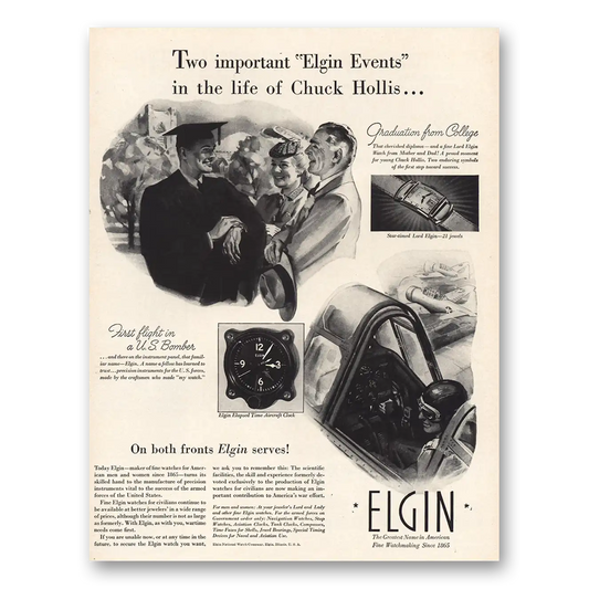 1942 Elgin Watch Life of Chuck Hollis Vintage Magazine Print Ad