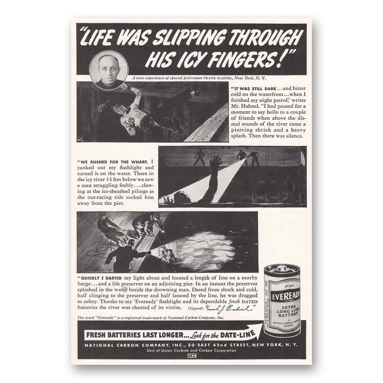 1942 Eveready Batteries Slipping Through His Icy Fingers Vintage Magazine Print Ad