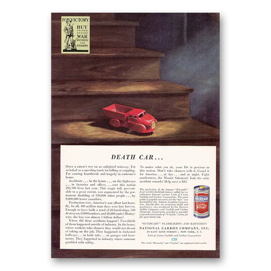 1942 Eveready Batteries Battery Death Car Childs Toy Unlighted Stairway Vintage Magazine Print Ad