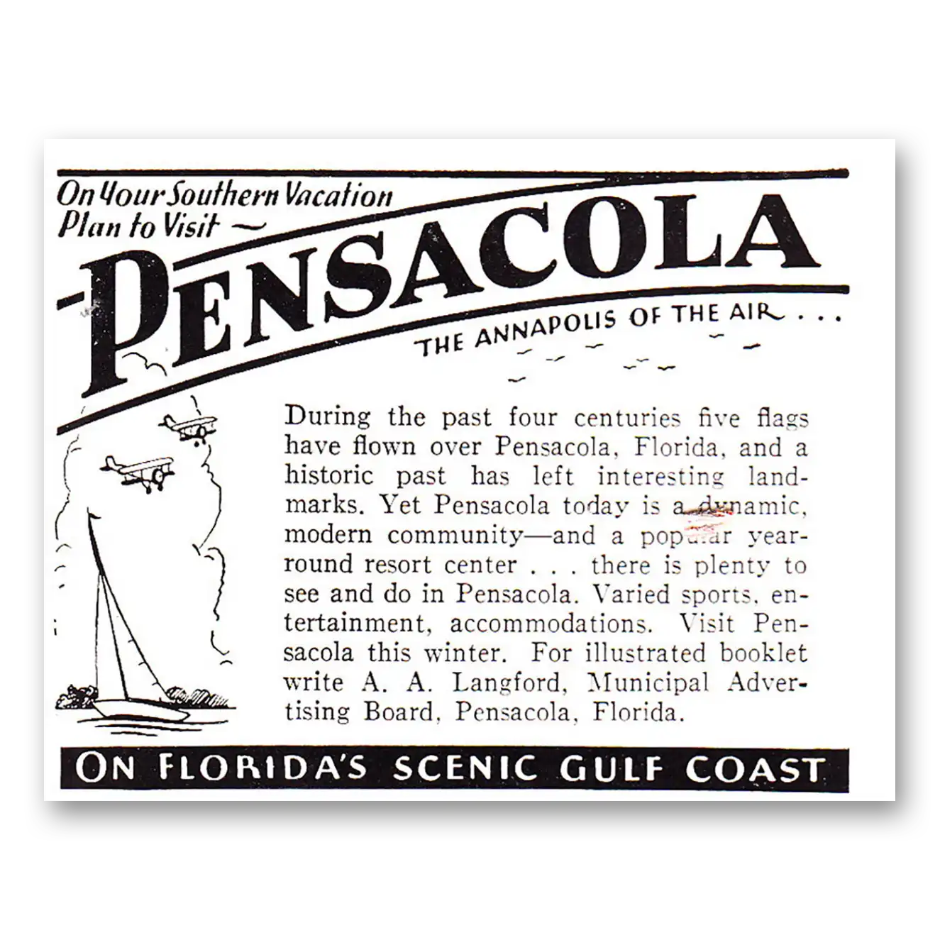 1942 Pensacola Florida During the Past Four Centuries Vintage Magazine Print Ad