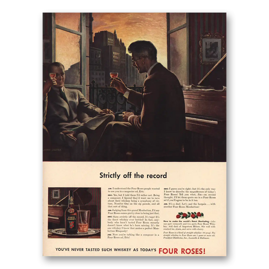 1942 Four Roses Strictly Off the Record Vintage Magazine Print Ad