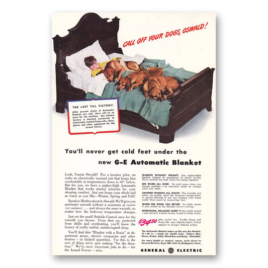 1942 General Electric Blanket Automatic Blanket Call Off Your Dogs Oswald Vintage Magazine Print Ad