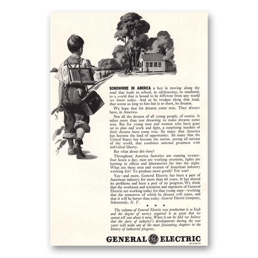 1942 General Electric Somewhere in America Vintage Magazine Print Ad