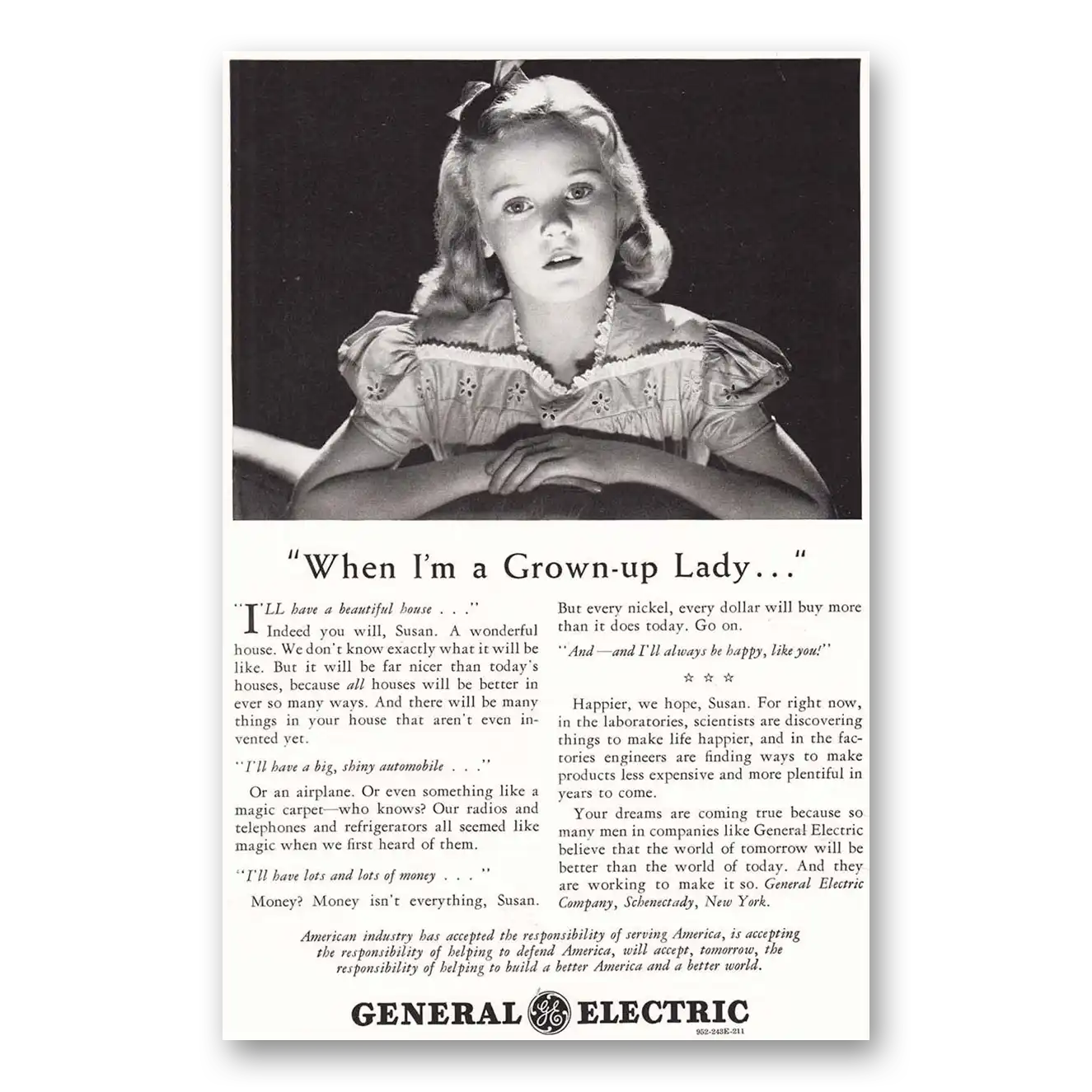 1942 General Electric Grown Up Lady Vintage Magazine Print Ad