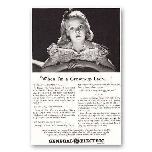 1942 General Electric Grown Up Lady Vintage Magazine Print Ad