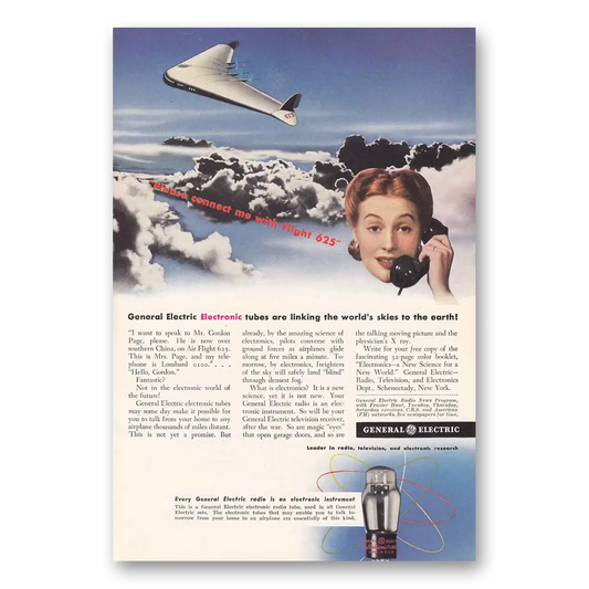 1942 General Electric Electronic Tubes Linking Skies Vintage Magazine Print Ad