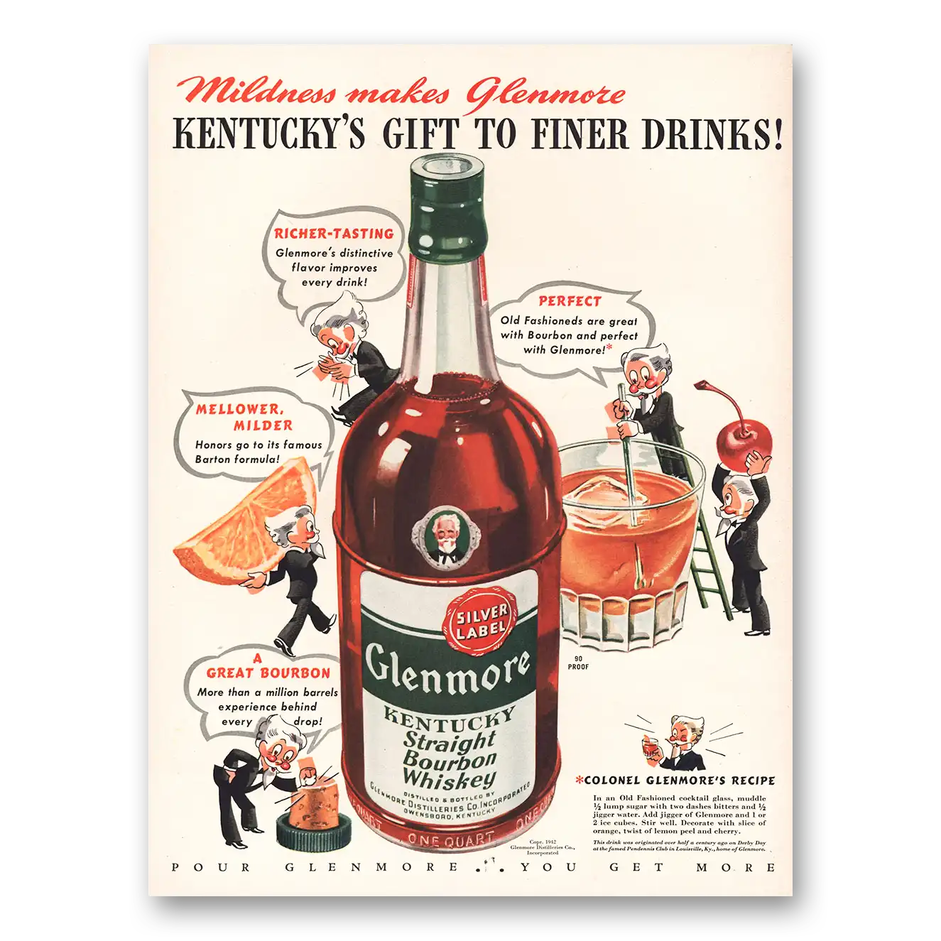 1942 Glenmore Whiskey Kentuckys Gift to Finer Drinks Vintage Magazine Print Ad