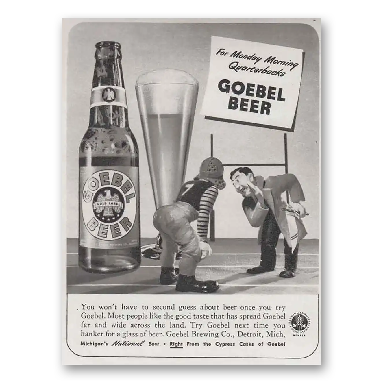 1942 Goebel Beer Monday Morning Quarterbacks Vintage Magazine Print Ad